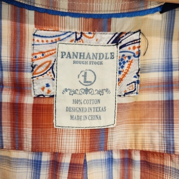 Panhandle Rough Stock Short Sleeve Size L Plaid Rust Orange Cream Off White - Picture 3 of 9
